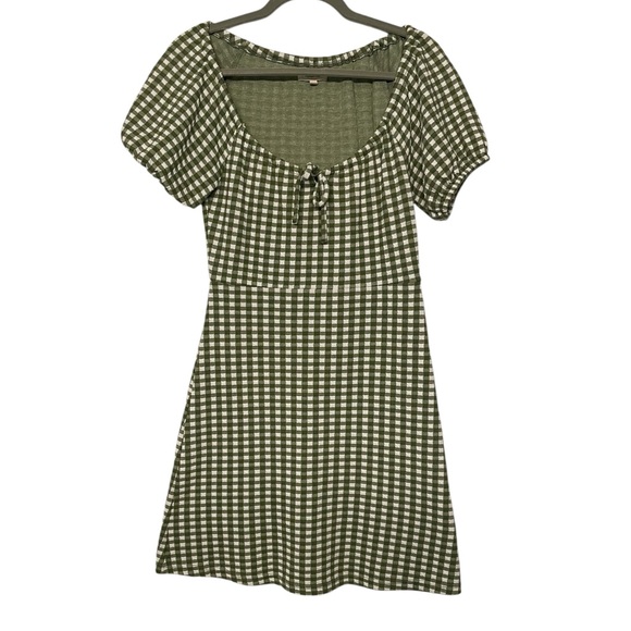 Madewell Jacquard Puff Sleeve Mini Dress‎ Green Gingham Check XS Cottagecore - Picture 3 of 11